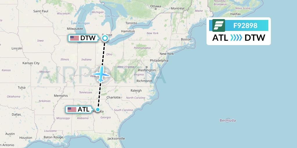 F92898 Frontier Airlines Flight Map: Atlanta to Detroit
