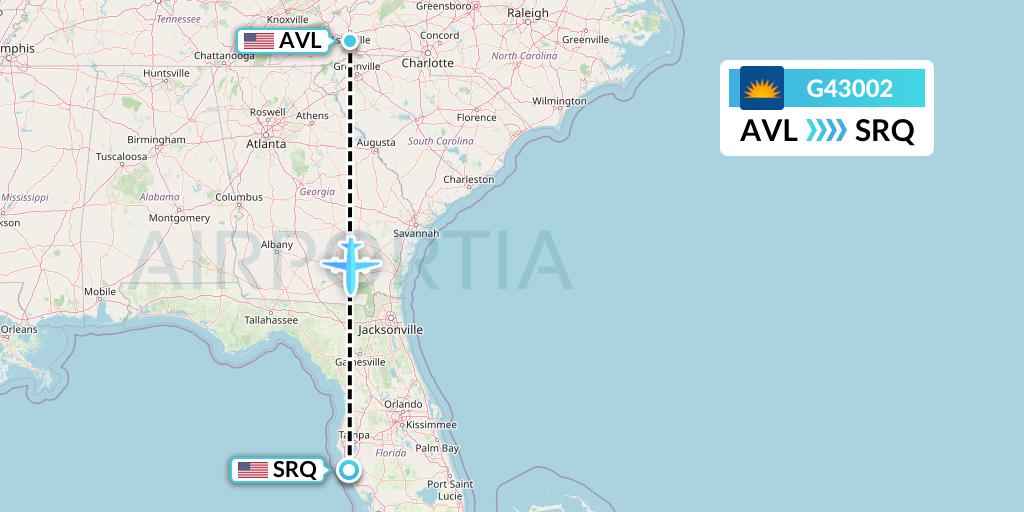 G43002 Allegiant Air Flight Map: Asheville to Sarasota