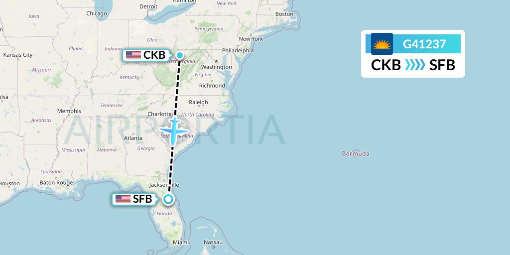 G41237 Allegiant Air Flight Map: Clarksburg to Orlando