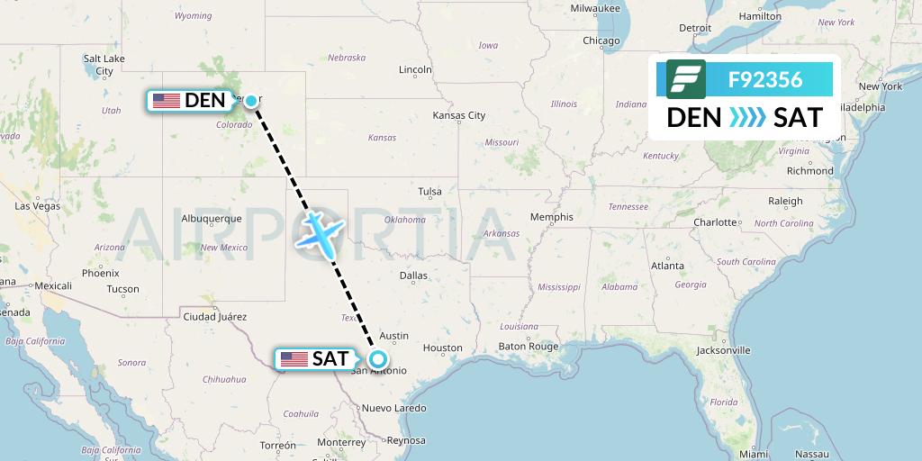 F92356 Frontier Airlines Flight Map: Denver to San Antonio