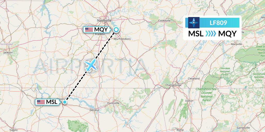 LF809 Corporate Flight Management Flight Map: Muscle Shoals to Smyrna