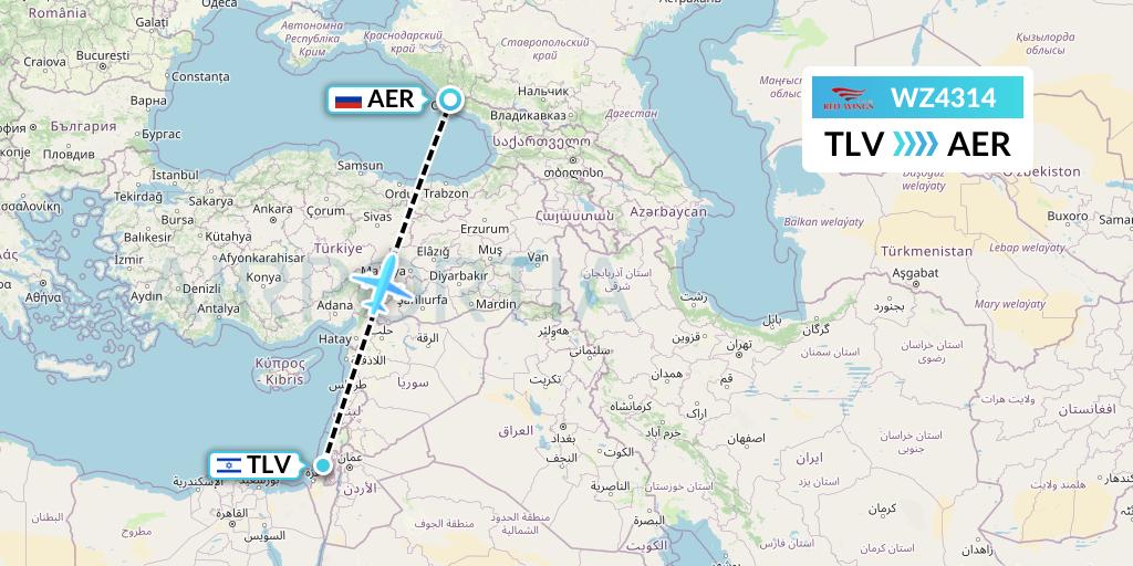 WZ4314 Red Wings Flight Map: Tel Aviv to Sochi