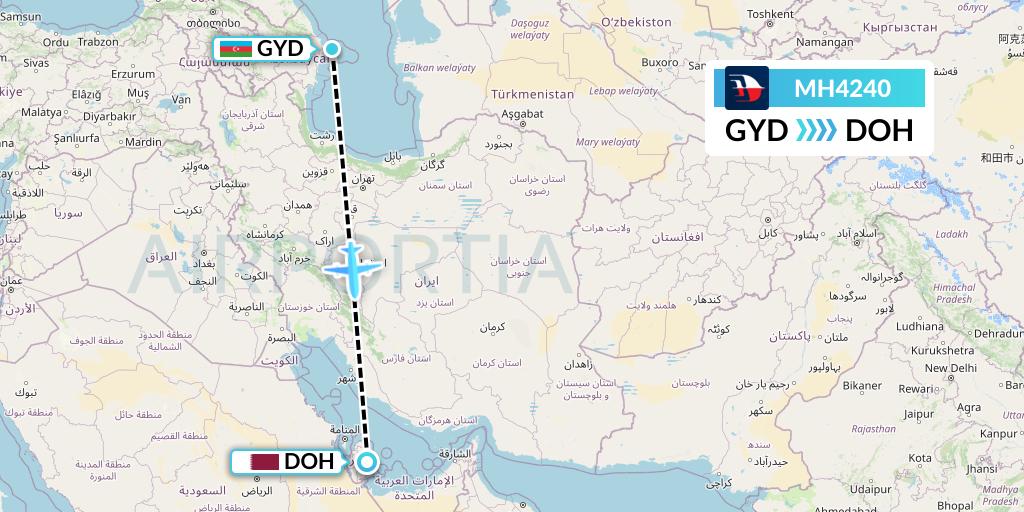 MH4240 Malaysia Airlines Flight Map: Baku to Doha