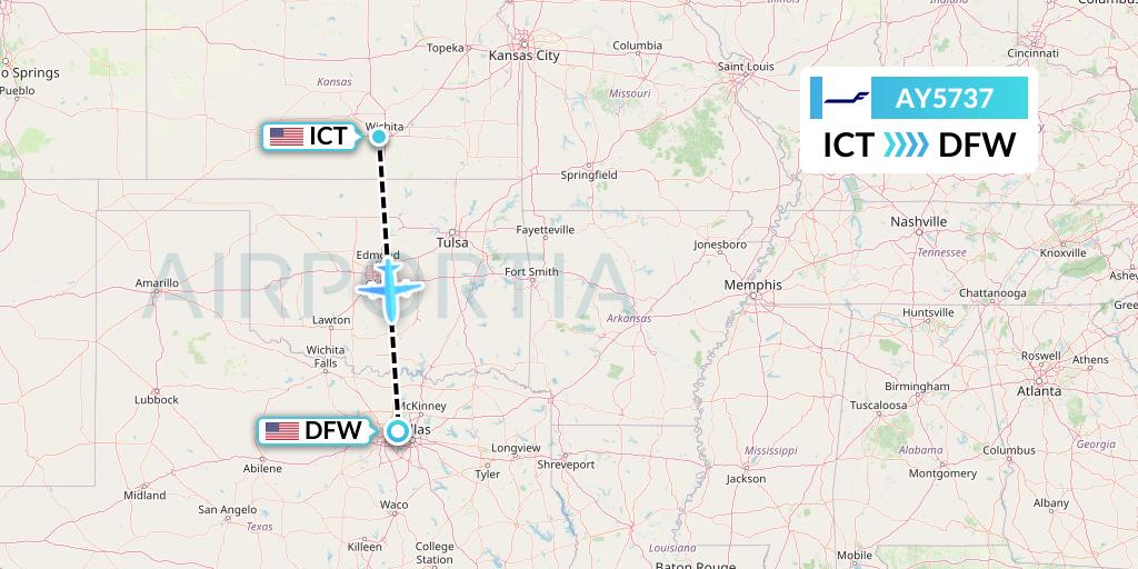 AY5737 Finnair Flight Map: Wichita to Dallas