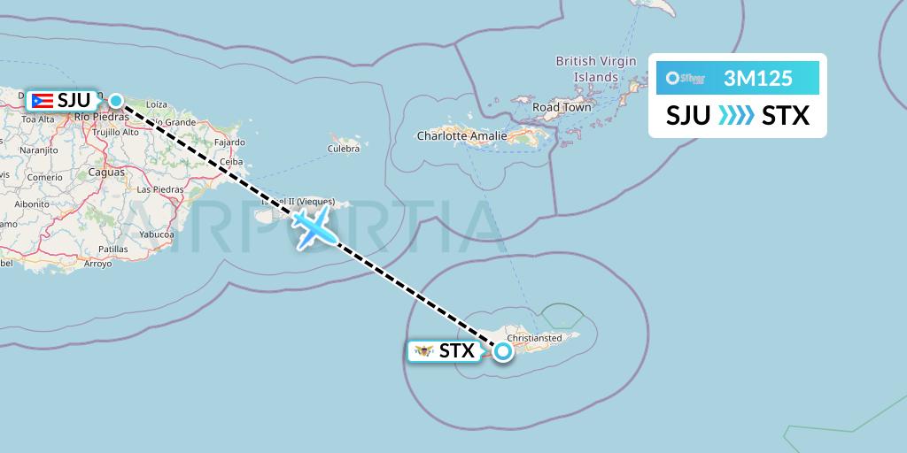 3M125 Silver Airways Flight Map: San Juan to St. Croix