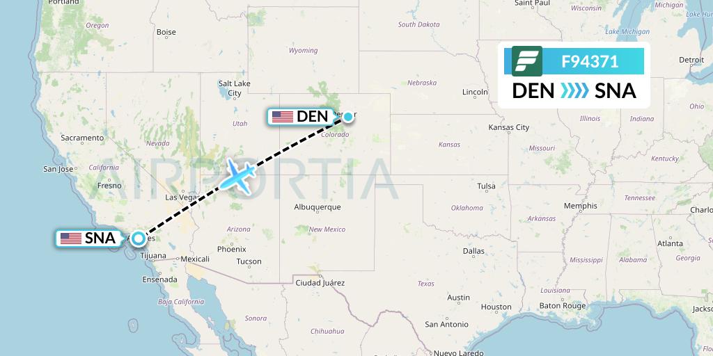 F94371 Frontier Airlines Flight Map: Denver to Orange County