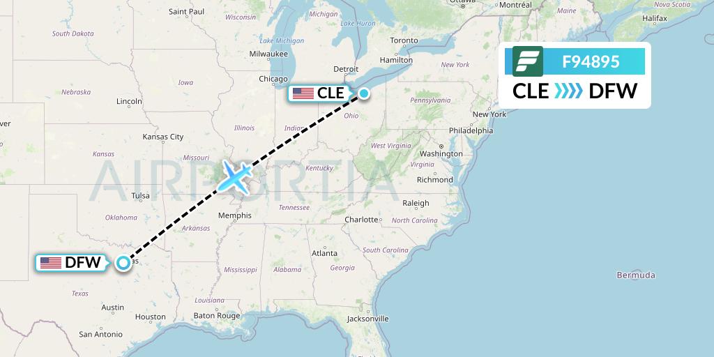 F94895 Frontier Airlines Flight Map: Cleveland to Dallas