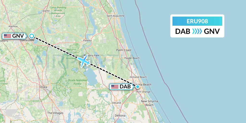 ERU908 Embry-riddle Aeronautical University Flight Map: Daytona Beach to Gainesville
