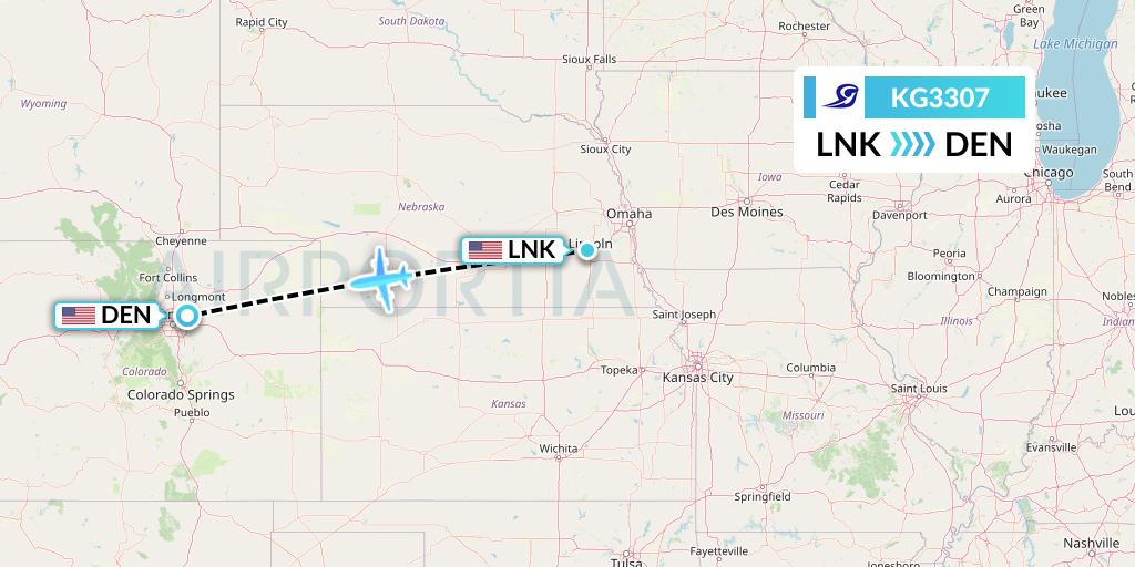 KG3307 Key Lime Air Flight Map: Lincoln to Denver