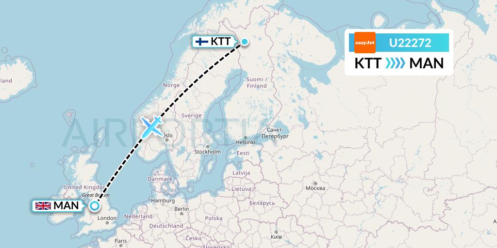 U22272 EasyJet Flight Map: Kittila to Manchester