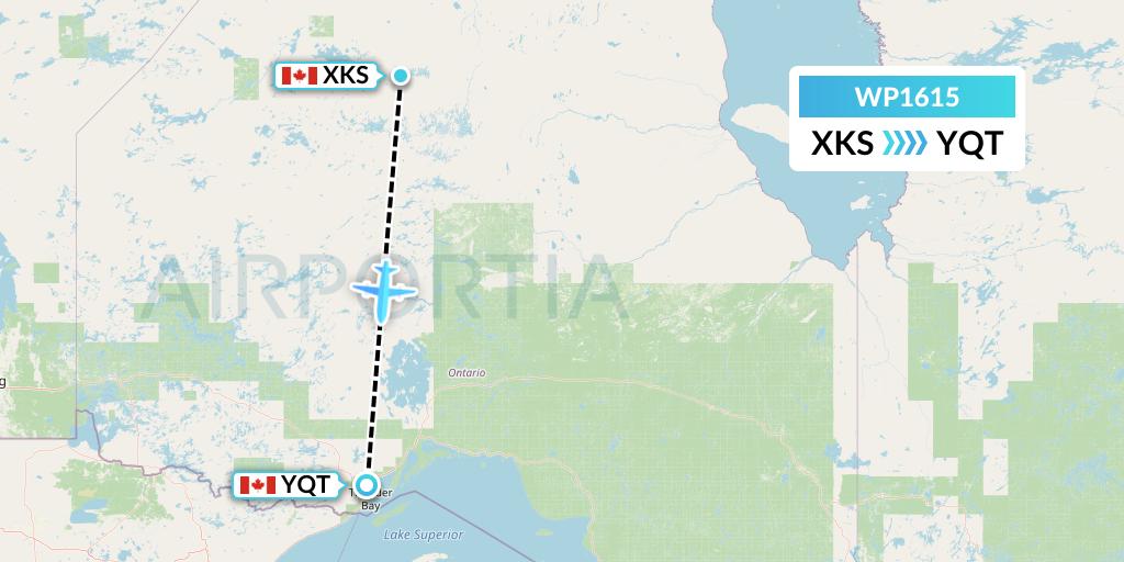WP1615 Wasaya Airways Lp Flight Map: Kasabonika to Thunder Bay