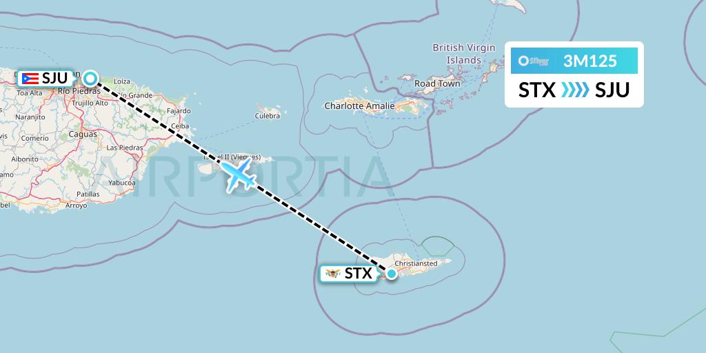3M125 Silver Airways Flight Map: St. Croix to San Juan