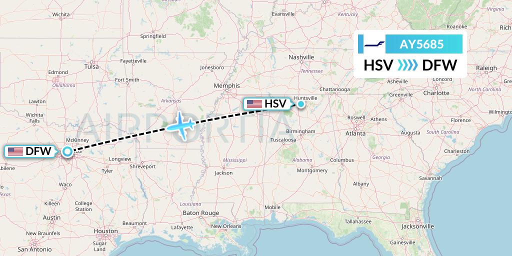AY5685 Finnair Flight Map: Huntsville to Dallas