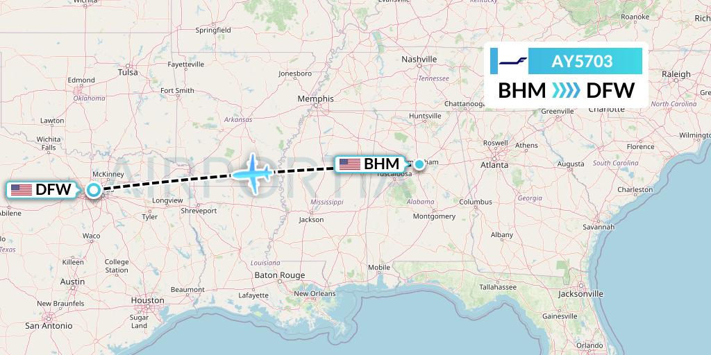 AY5703 Finnair Flight Map: Birmingham to Dallas