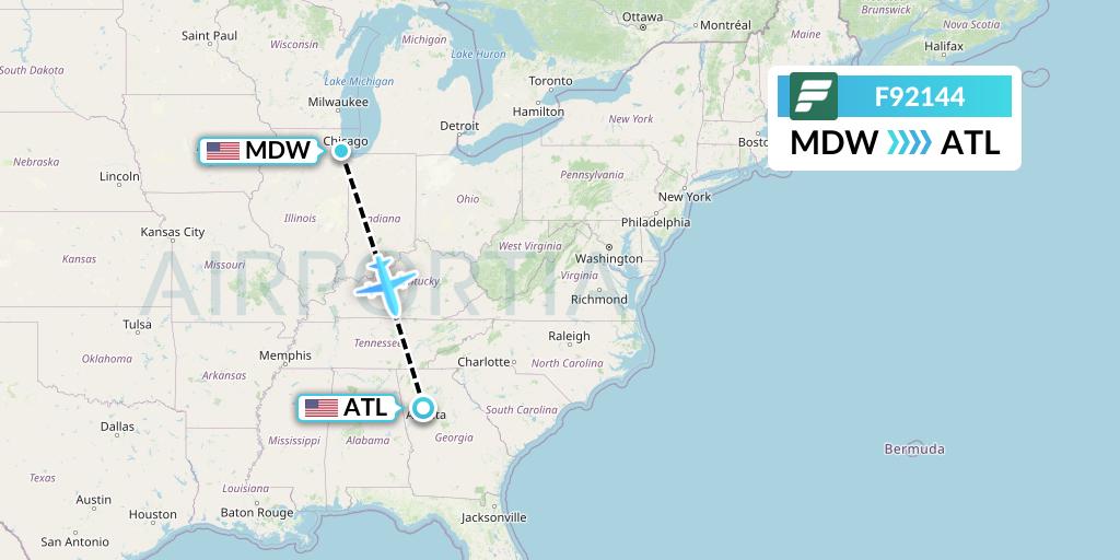 F92144 Frontier Airlines Flight Map: Chicago to Atlanta