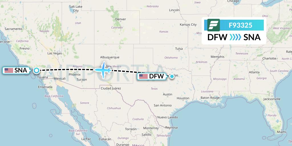 F93325 Frontier Airlines Flight Map: Dallas to Orange County