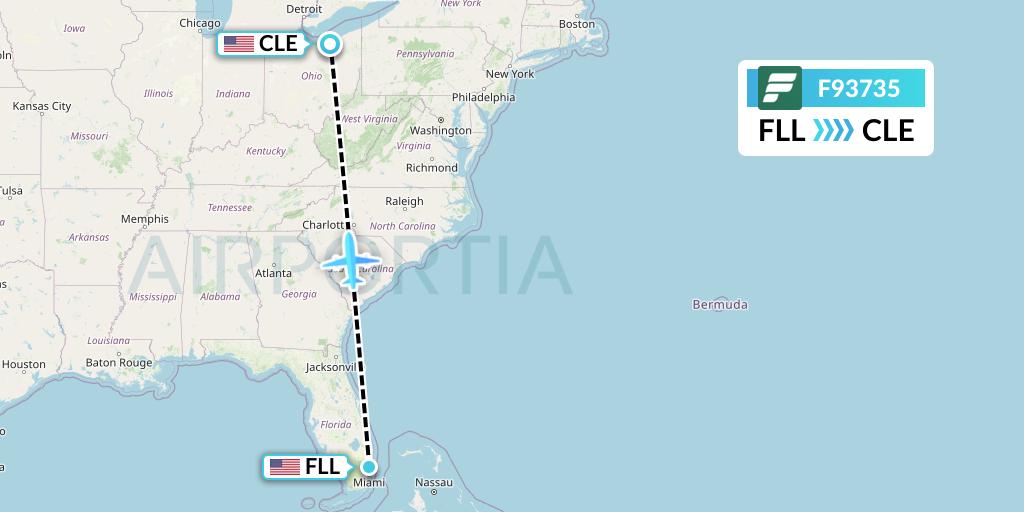 F93735 Frontier Airlines Flight Map: Fort Lauderdale to Cleveland