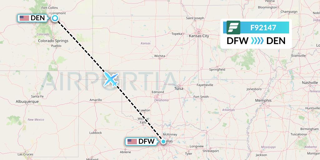 F92147 Frontier Airlines Flight Map: Dallas to Denver