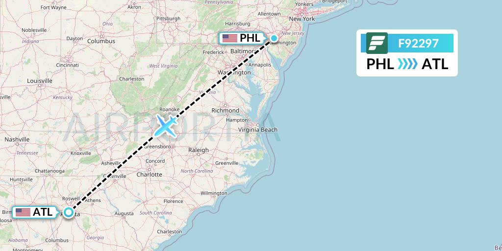F92297 Frontier Airlines Flight Map: Philadelphia to Atlanta