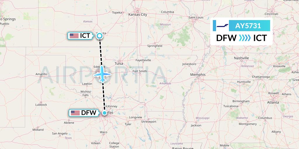 AY5731 Finnair Flight Map: Dallas to Wichita