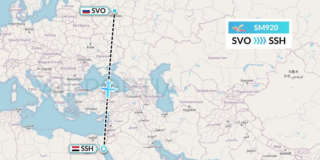 SM920 Air Cairo Flight Map: Moscow to Sharm el-Sheikh
