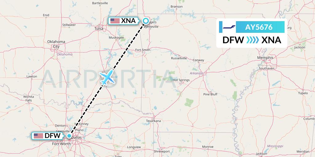 AY5676 Finnair Flight Map: Dallas to Bentonville