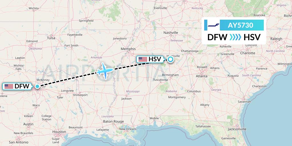 AY5730 Finnair Flight Map: Dallas to Huntsville