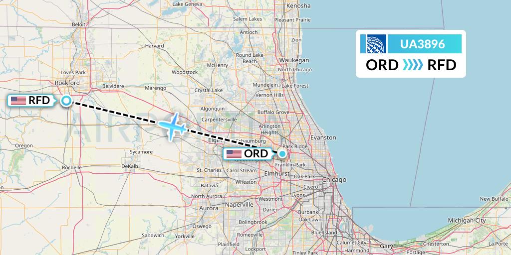 UA3896 United Airlines Flight Map: Chicago to Chicago
