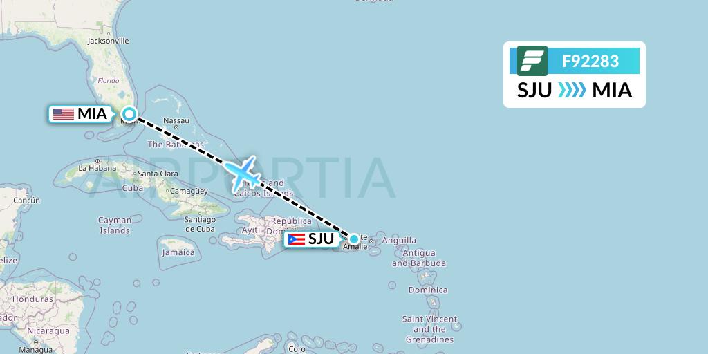 F92283 Frontier Airlines Flight Map: San Juan to Miami