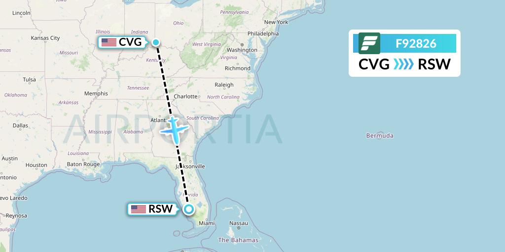 F92826 Frontier Airlines Flight Map: Cincinnati to Fort Myers