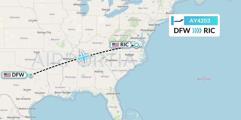AY4203 Finnair Flight Map: Dallas to Richmond