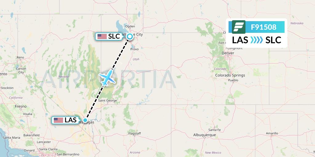 F91508 Frontier Airlines Flight Map: Las Vegas to Salt Lake City