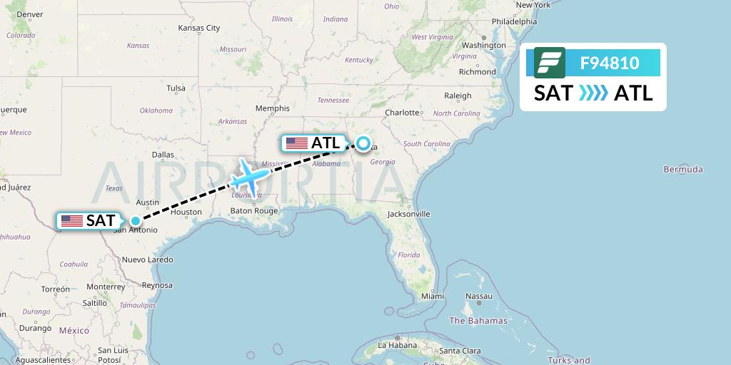 F94810 Frontier Airlines Flight Map: San Antonio to Atlanta