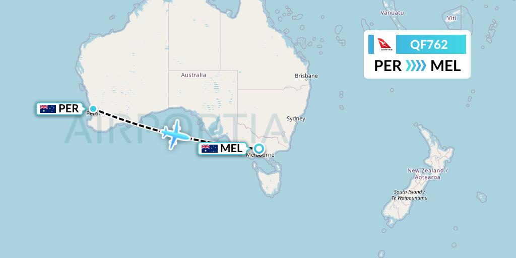 QF762 Qantas Flight Map: Perth to Melbourne