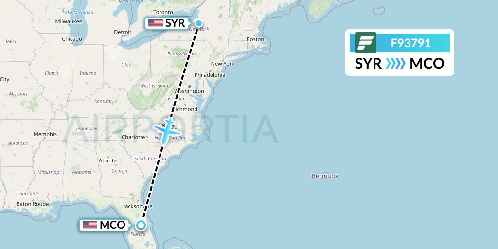 F93791 Frontier Airlines Flight Map: Syracuse to Orlando