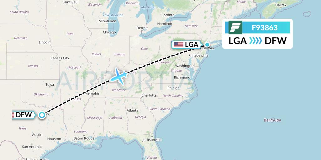 F93863 Frontier Airlines Flight Map: New York to Dallas