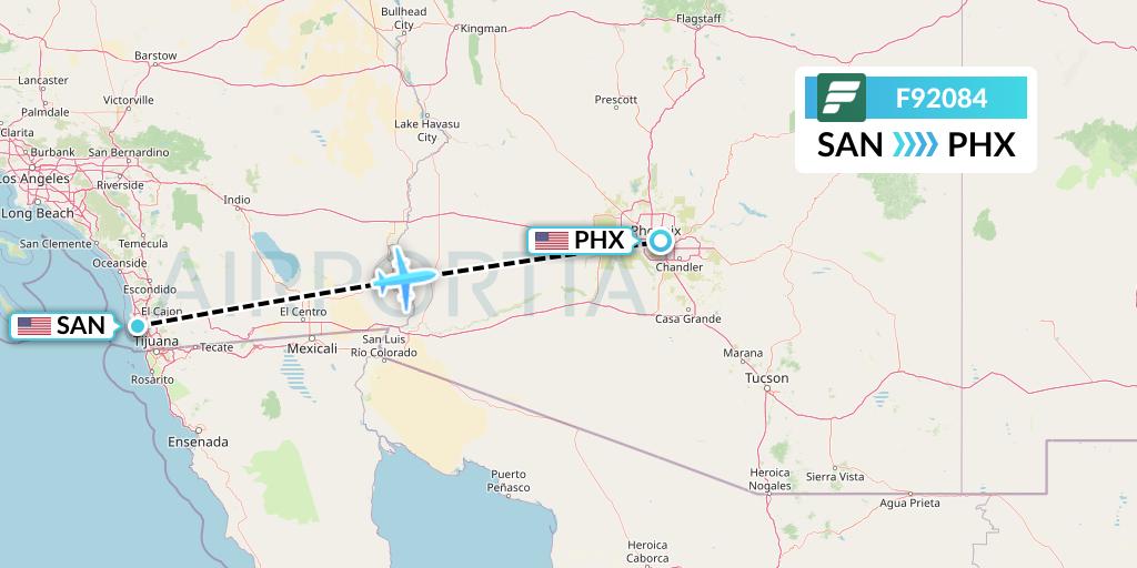 F92084 Frontier Airlines Flight Map: San Diego to Phoenix