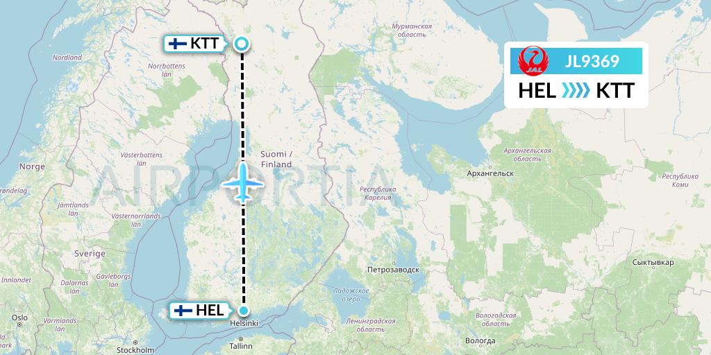 JL9369 Japan Airlines Flight Map: Helsinki to Kittila