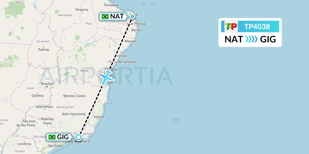 TP4038 TAP Portugal Flight Map: Natal to Rio de Janeiro