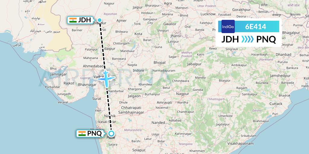 6E414 IndiGo Airlines Flight Map: Jodhpur to Pune
