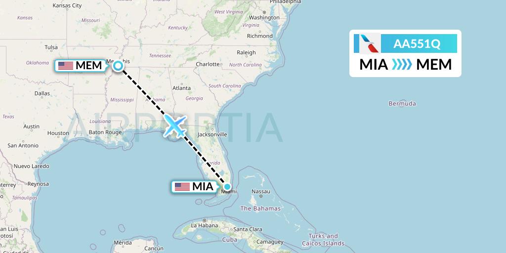 AA551Q American Airlines Flight Map: Miami to Memphis