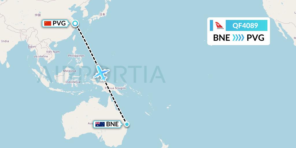 QF4089 Qantas Flight Map: Brisbane to Shanghai