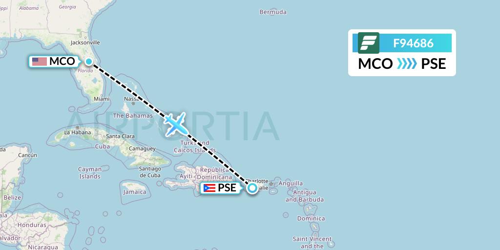 F94686 Frontier Airlines Flight Map: Orlando to Ponce