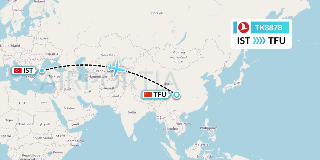 TK8878 Turkish Airlines Flight Map: Istanbul to Chengdu