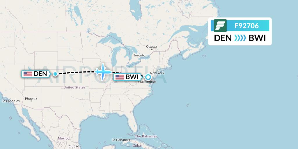 F92706 Frontier Airlines Flight Map: Denver to Baltimore