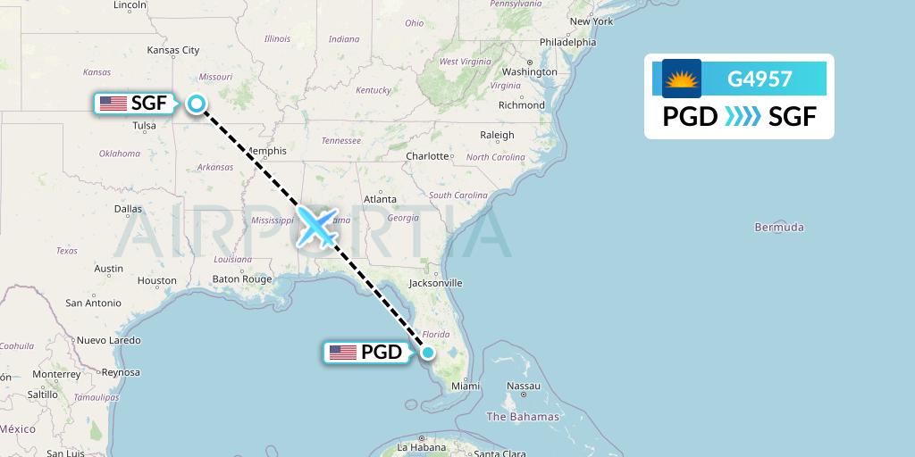 G4957 Allegiant Air Flight Map: Punta Gorda to Springfield