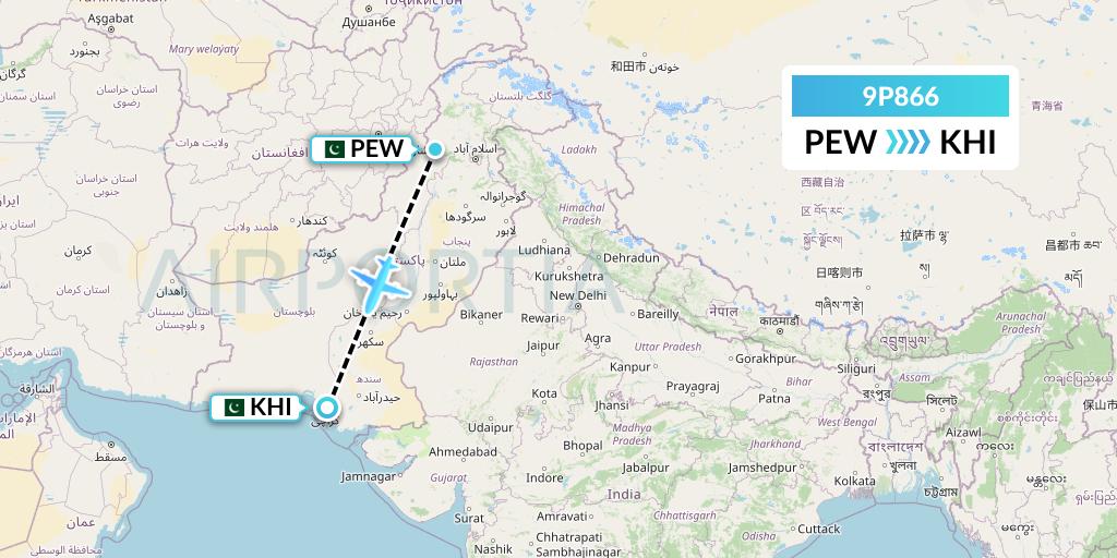 9P866 Fly Jinnah Flight Map: Peshawar to Karachi