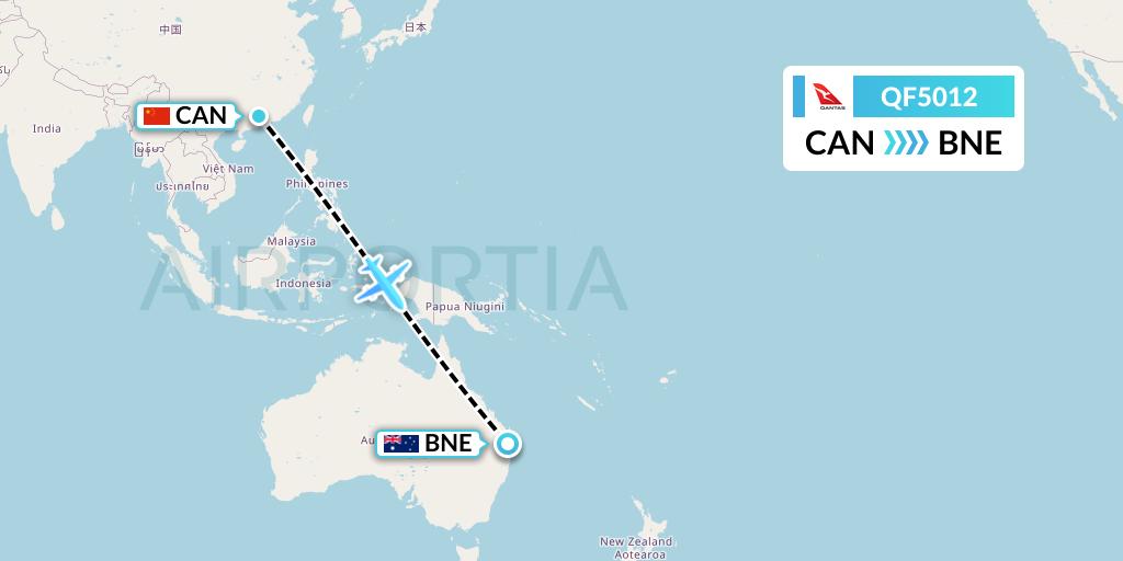 QF5012 Qantas Flight Map: Guangzhou to Brisbane