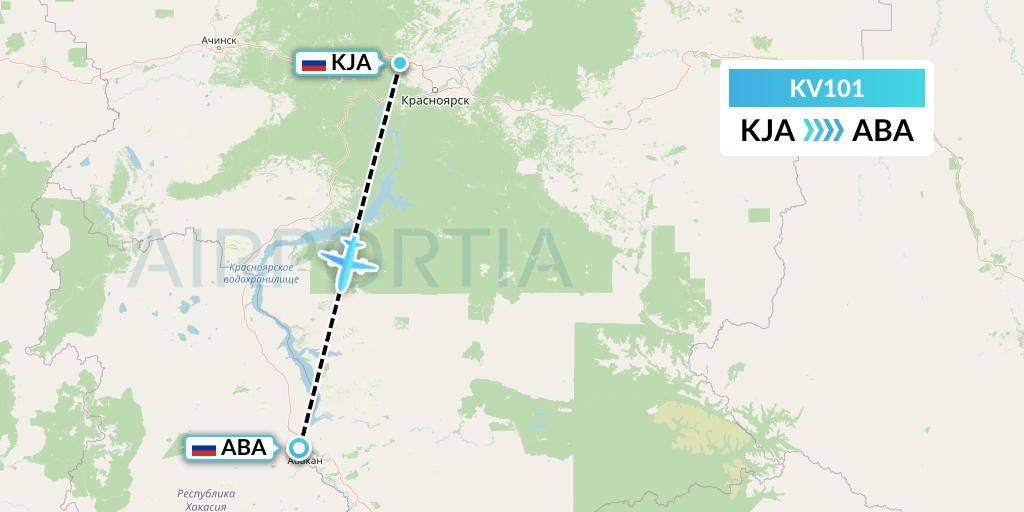 KV101 KrasAvia Flight Map: Krasnoyarsk to Abakan