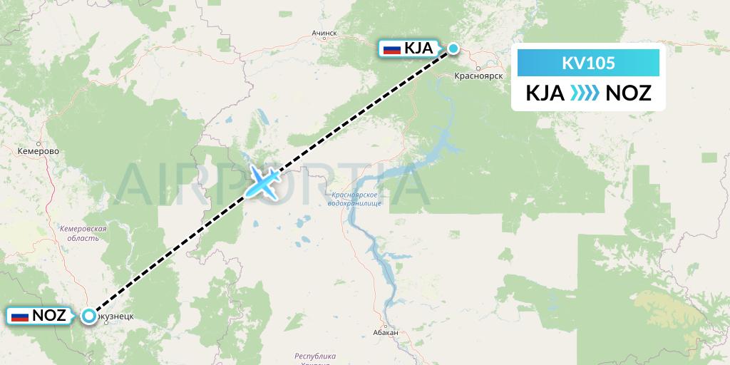 KV105 KrasAvia Flight Map: Krasnoyarsk to Novokuznetsk